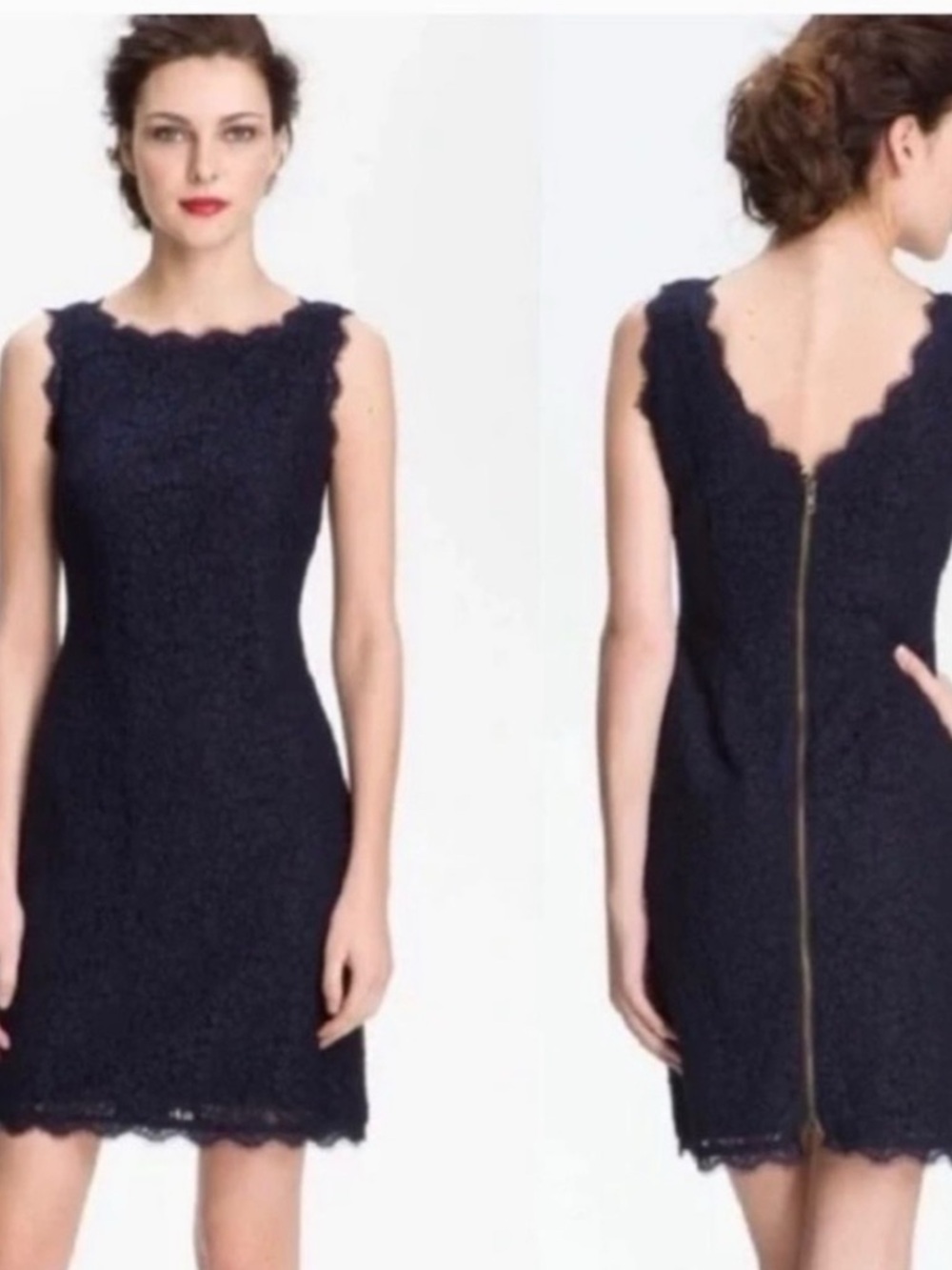 Adrianna Papell Evening Navy Scallop Lace Sheath Dress, like new, size 4